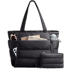 Womens Quilted Tote Bag With Multiple Compartments