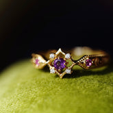Amethyst Geometric Rhombus Ring Moxa Retro