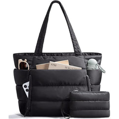 Womens Quilted Tote Bag With Multiple Compartments
