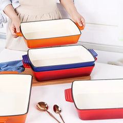Cast Iron Enameled Uncoated Rectangular Baking Pan With Two Handles
