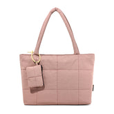 Womens Solid-Color Versatile Plaid Tote Bag