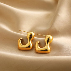 18K Gold-tone Stainless Steel Irregular Niche-design Luxury Earrings