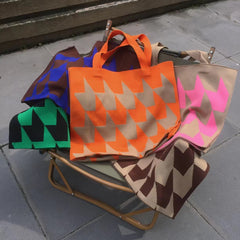 Knitted Womens Handbag With Patchwork Yarn