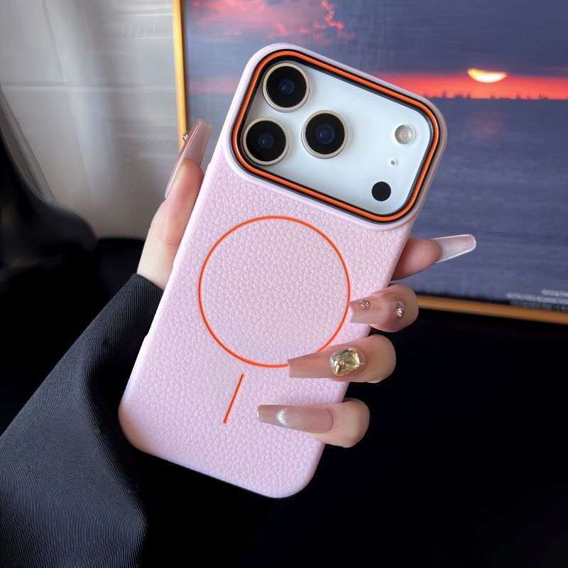 Applicable To 17Promax Phone Case Magnetic Ring Litchi Pattern 1615