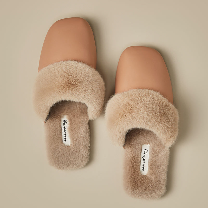 Women's Black Cotton Slippers Winter Velvet Thermal Non-slip Indoor