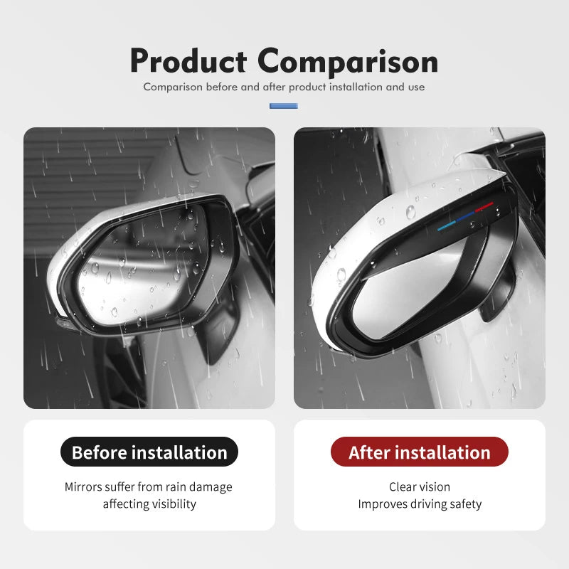 2pcs Car Sun Visor Rearview Mirror Rain Eyebrow Shield Sticker
