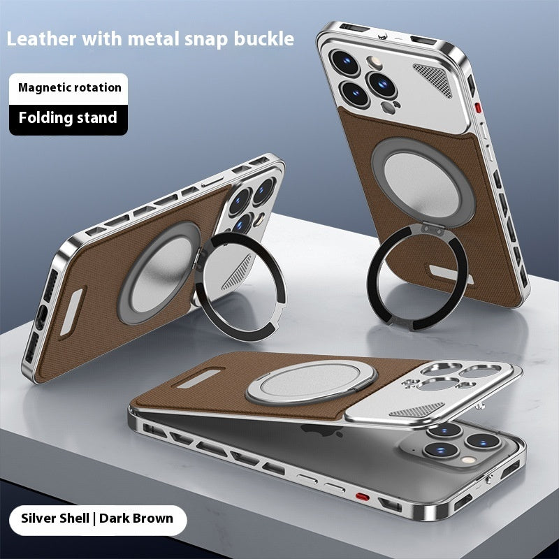 Aluminum Alloy Leather Spring Fastener Phone Case Rotating Bracket