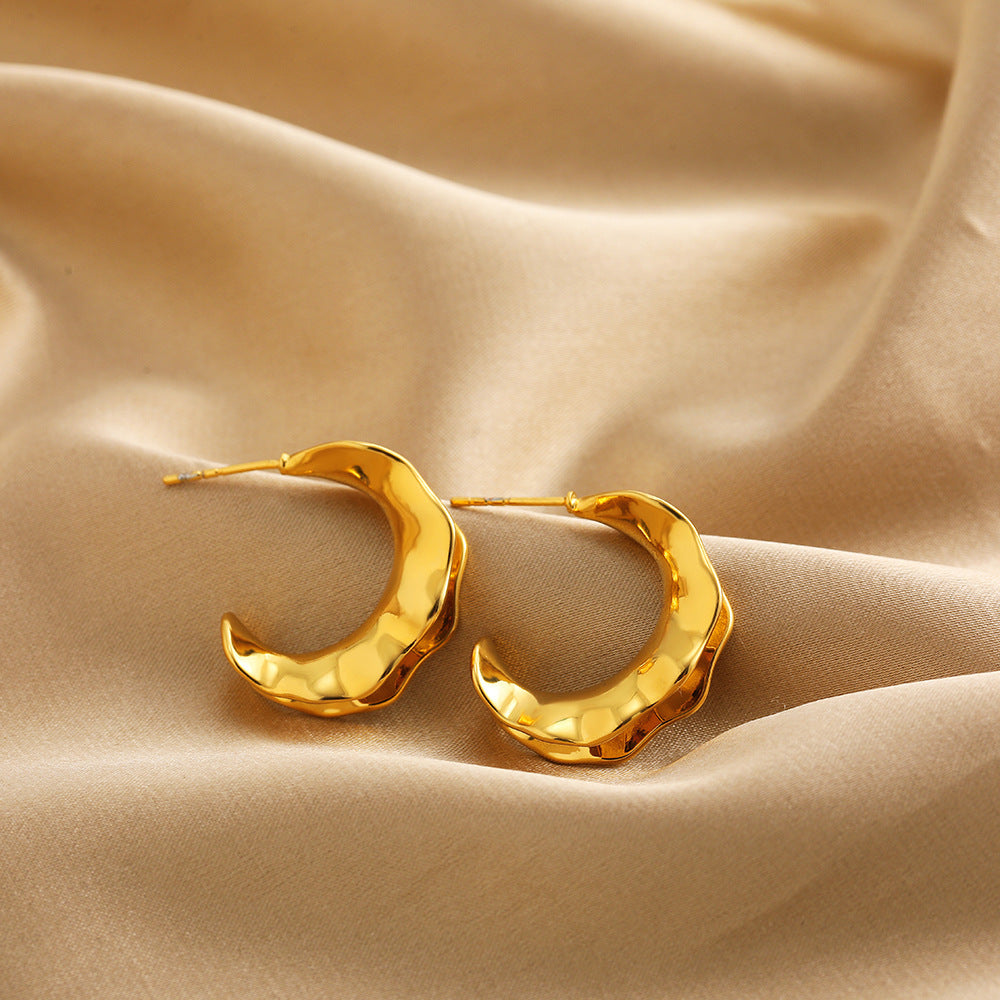 18K Gold-tone Stainless Steel Irregular Niche-design Luxury Earrings