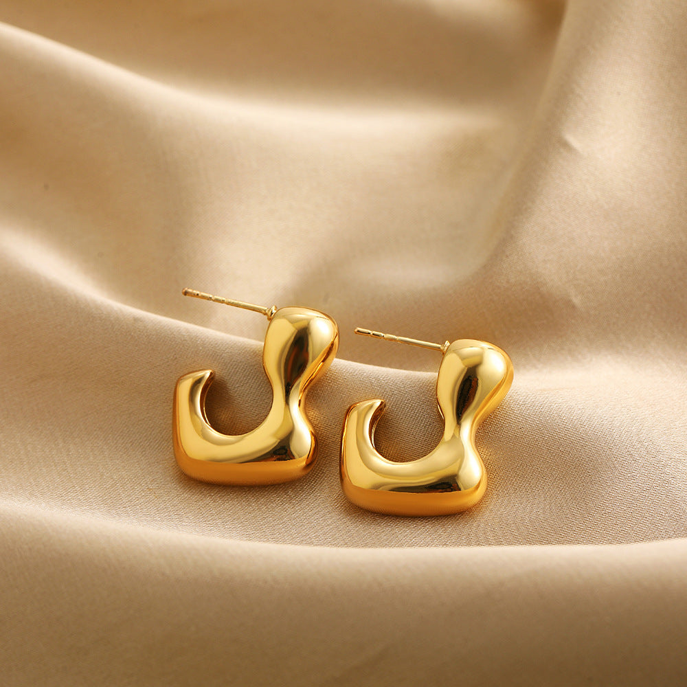 18K Gold-tone Stainless Steel Irregular Niche-design Luxury Earrings