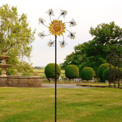 Bumble Bee and Sunflower Garden Spinner Spike Outdoor Ornament